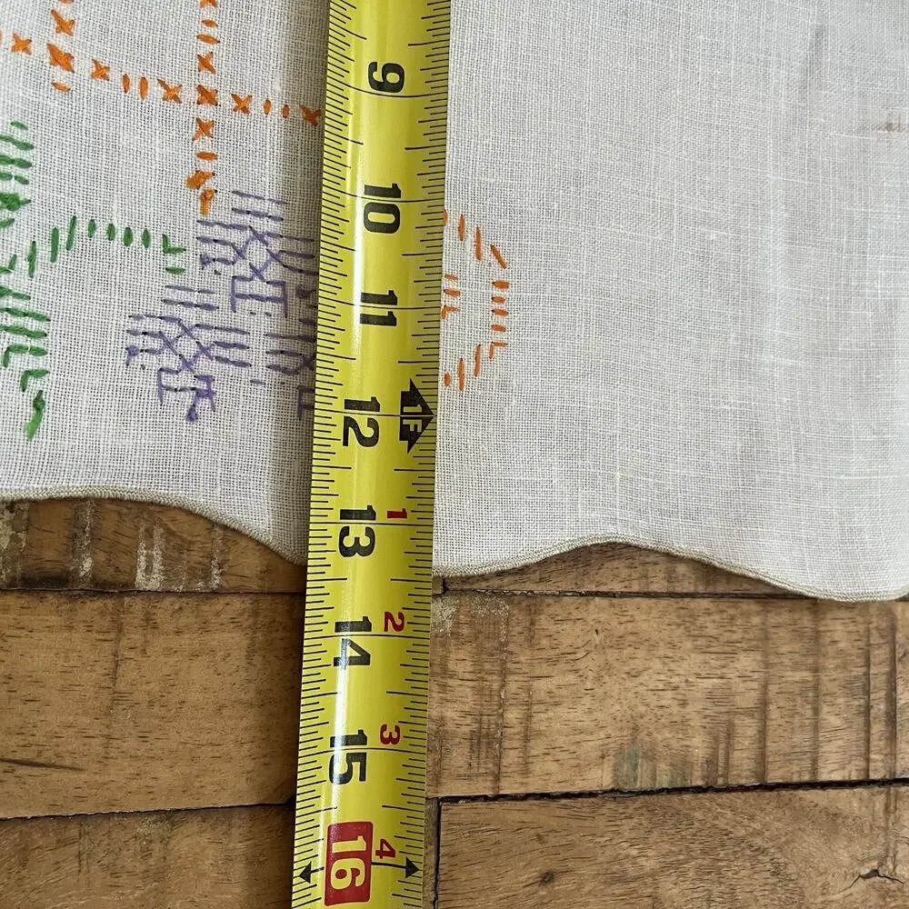Vintage Linen Table Runner 13 x 38 in Cross Stitched White Purple Flowers